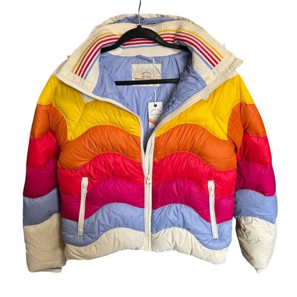 Marine Layer NEW ML X LF Apres Puffer Antique White Mullti Colorblock Size XS - Picture 9 of 15